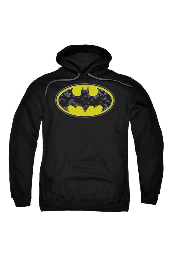 Batman Bats In Logo Adult Pullover Hoodie Sweatshirt Black