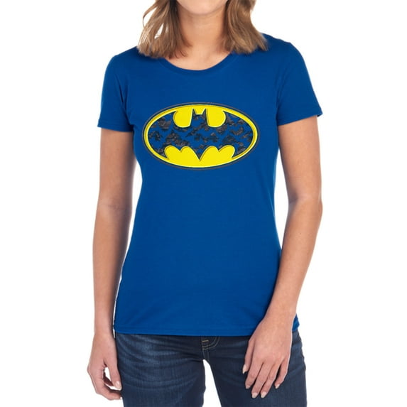 Batman Bats in Logo Women's T Shirt, Royal, Medium