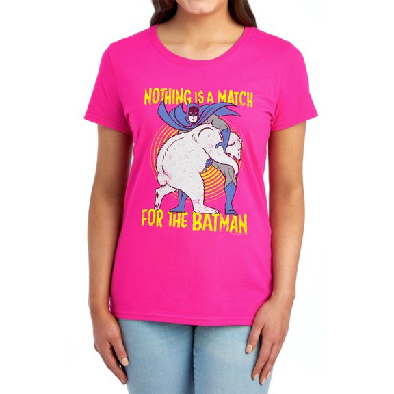 Batman Bear Wrastling Women's T Shirt, Hot Pink, Large