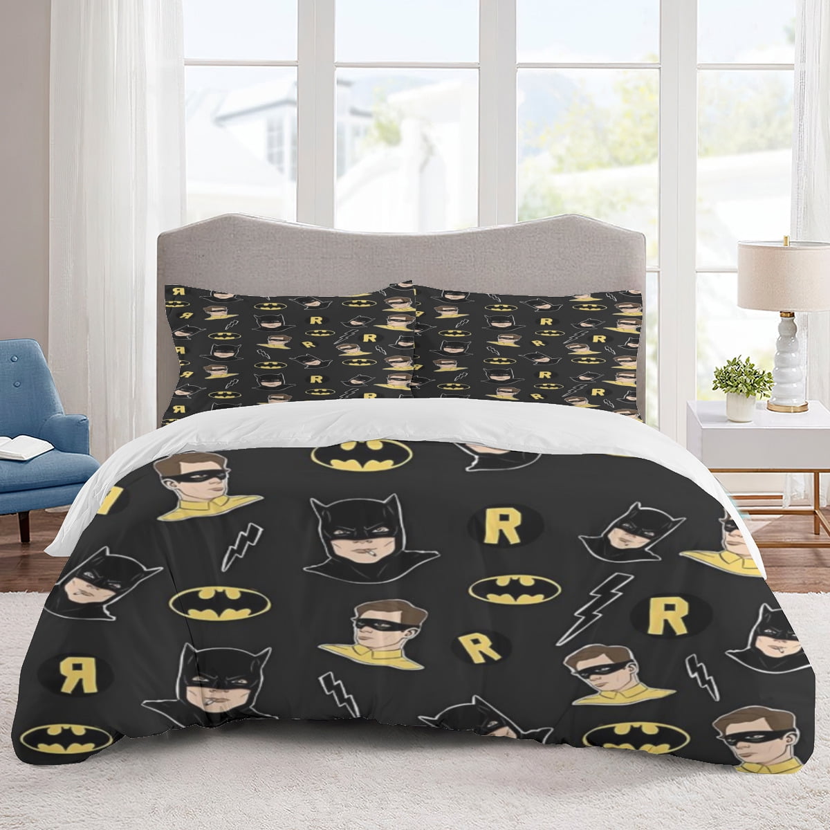 Batman Bedding Sets Cartoon Duvet Cover Lightweight 3 Piece Bet Sets for Kids Boys Girls (1 Duvet Cover and 2 Pillowcases)
