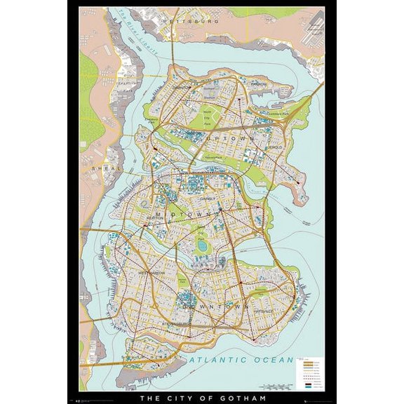 Batman Begins Gotham Map Poster (24 x 36)