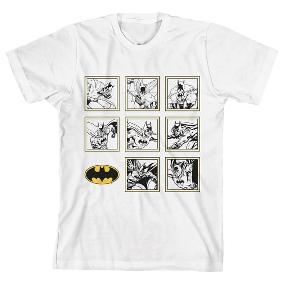 Batman Black And White Comic Panels Boy's White T-shirt-Medium