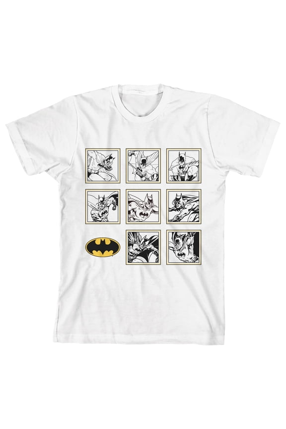 Batman Black And White Comic Panels Boy's White T-shirt-Medium