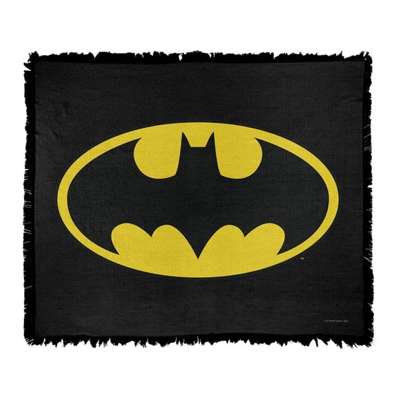 Batman Blanket, 50'x60' Classic Logo Woven Tapestry Cotton Blend Fringed Throw