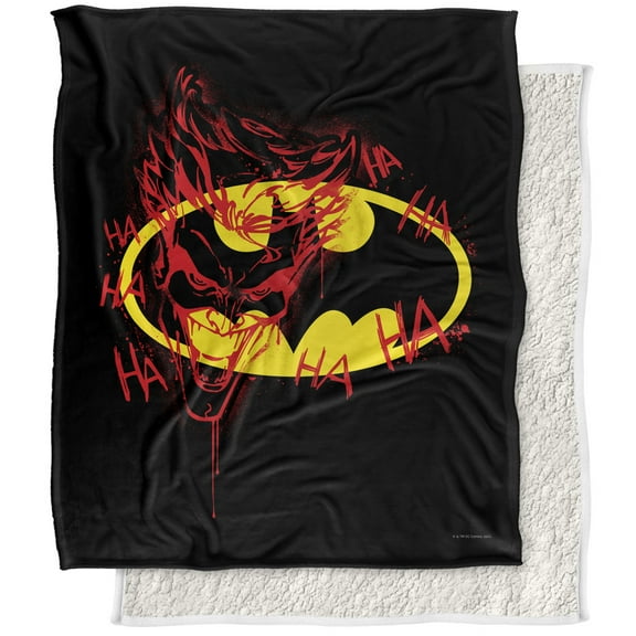 Batman Blanket, 50"x60", Joker Graffiti Silky Touch Sherpa Back Super Soft Throw Blanket