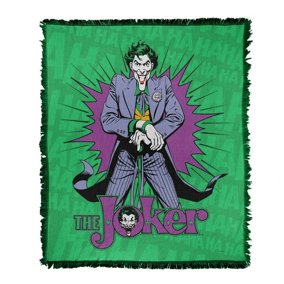 Batman Blanket, 50'x60' The Joker Burst Woven Tapestry Cotton Blend Fringed Throw