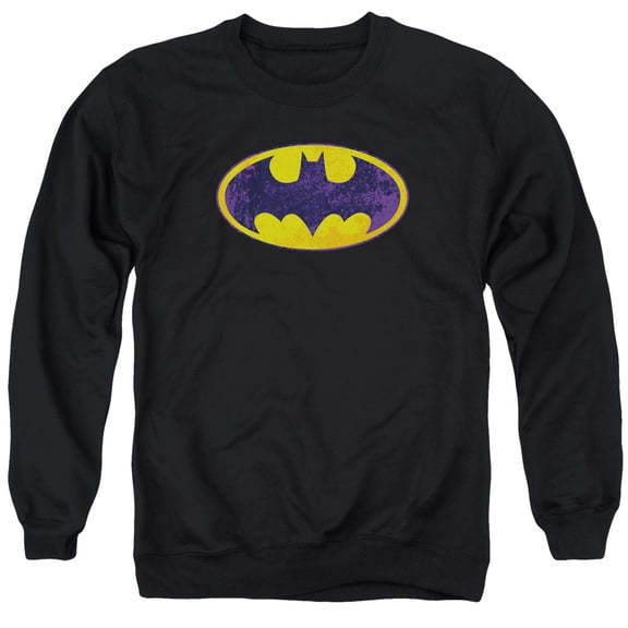 Batman Bm Neon Distress Logo Adult Crewneck Sweatshirt Black