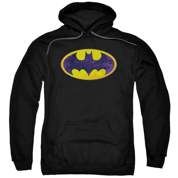 Batman Bm Neon Distress Logo Adult Pullover Hoodie Sweatshirt Black
