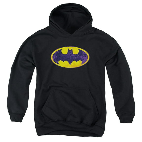 Batman - Bm Neon Distress Logo - Youth Hooded Sweatshirt - Small