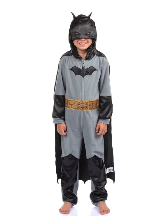 Batman Boy's Costume Union Suit One Piece Pajama With Mask Hood and Cape For Kids