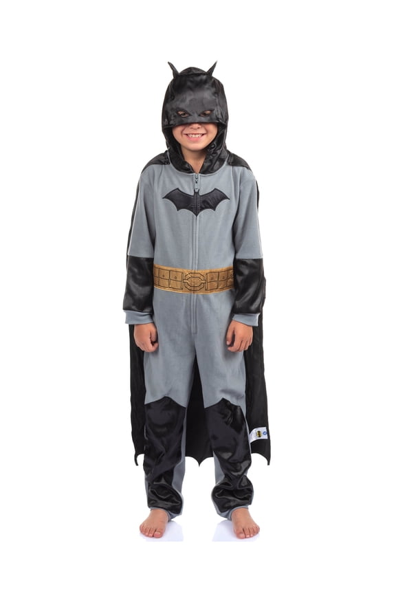 Batman Boy's Costume Union Suit One Piece Pajama With Mask Hood and Cape For Kids