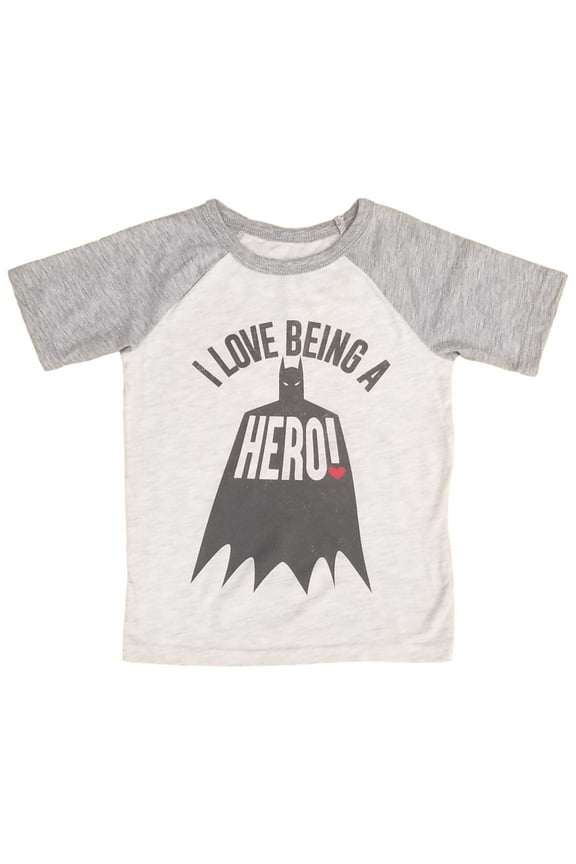 Boys 2 Tone Gray Short Sleeve I Love Being A Hero T-Shirt Tee Shirt 4