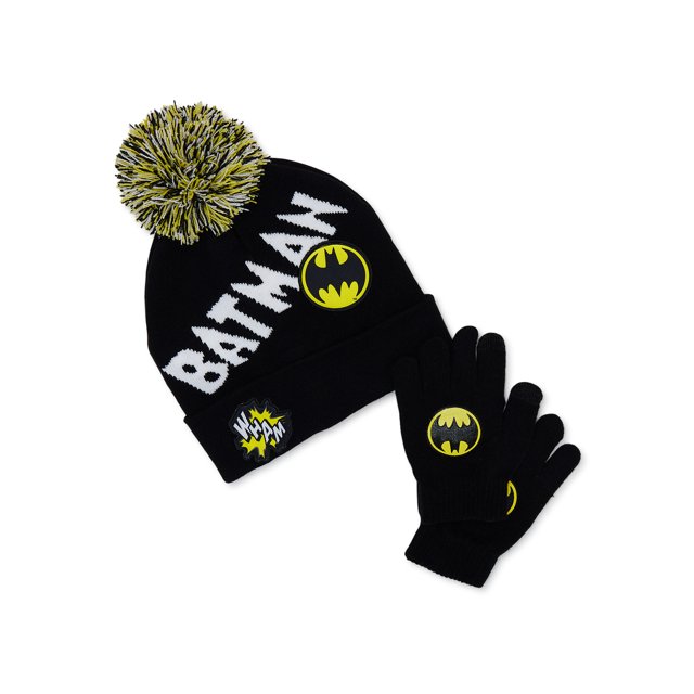 Batman Boys Cold Weather Beanie Hat and Gloves Set, 2Piece, One Size