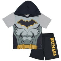 Batman Boys Costume Hooded Top & Shorts, 2-Piece Cosplay Outfit Set for Kids and Toddlers (Size 4-7)