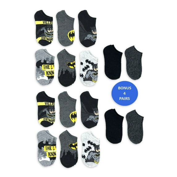 Batman Boys No Show Socks, 16-Pack, Sizes S-L