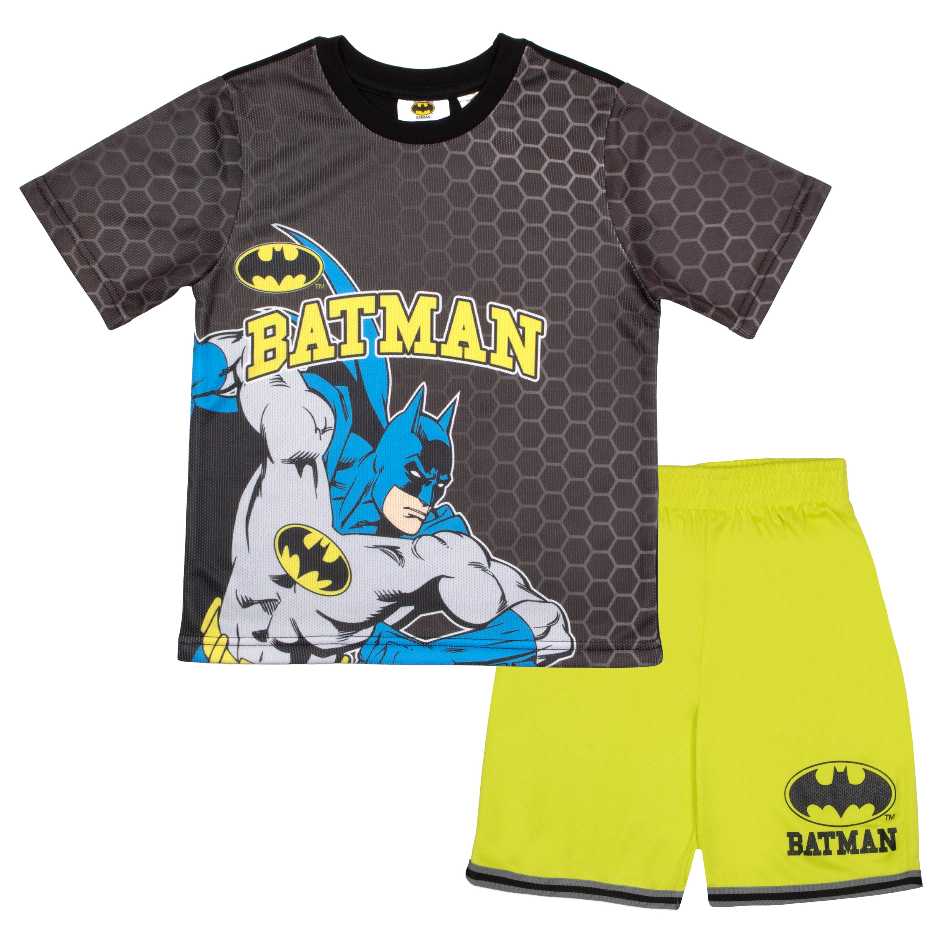Superman 2pcs Kid Bot Letter Print Hooded Sleeveless Tee and Colorblock Shorts Set