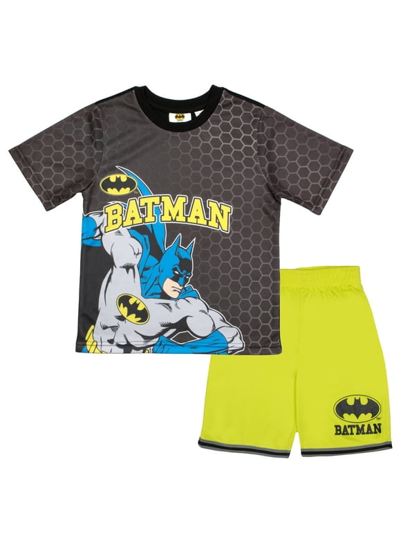 Batman Boys Short Sleeve T-Shirt & Shorts, 2-Piece Superhero Outfit Set for Kids and Toddlers (Size 4-8)