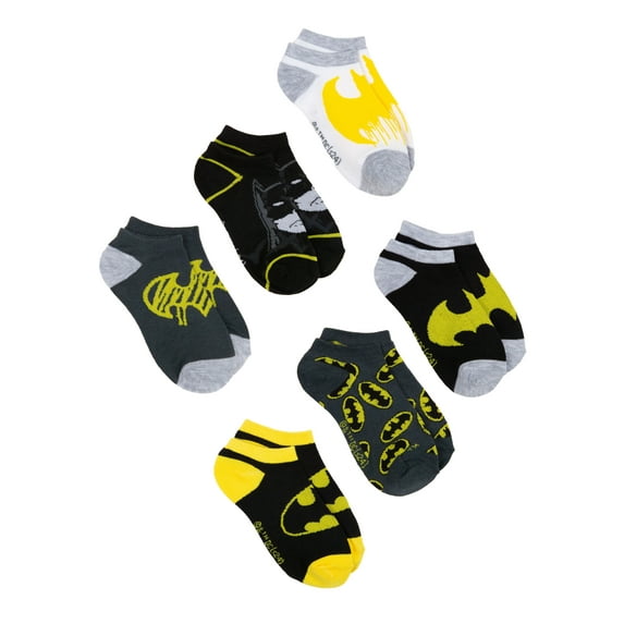Batman Boys Socks, 6-Pack, No Show Style, Sizes S-L