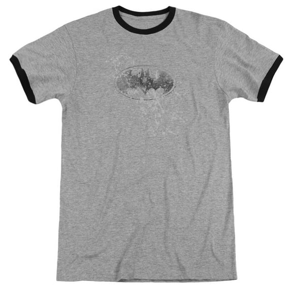 Batman Burned & Splattered Adult Ringer Heather Black