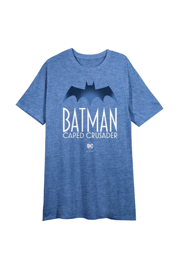 Batman Caped Crusader Bat Emblem Women's Blue Heather Crew Neck Short Sleeve Night Shirt - XL