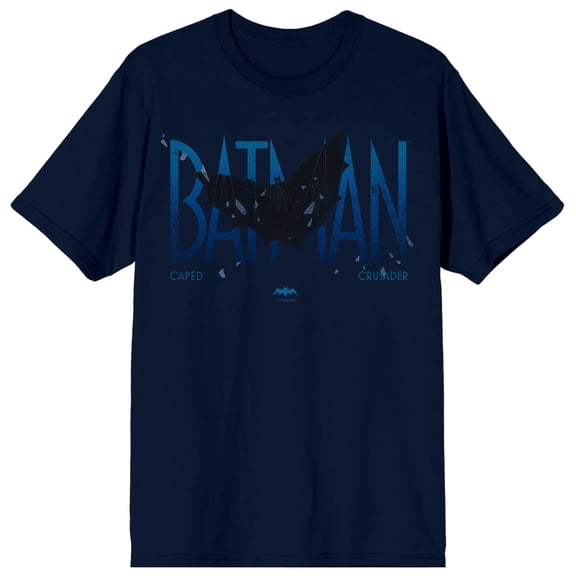 Batman Caped Crusader Batman Silhouette Adult Navy Crew Neck Short Sleeve T-shirt-Large