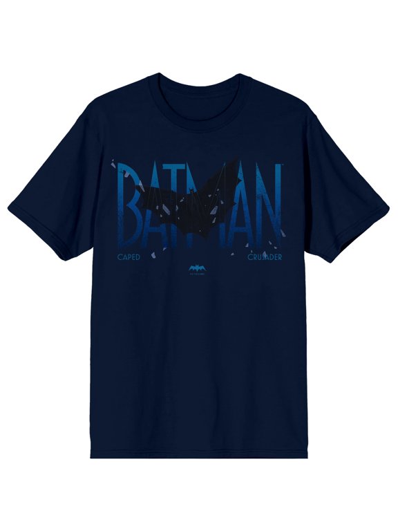 Batman Caped Crusader Batman Silhouette Adult Navy Crew Neck Short Sleeve T-shirt-Large