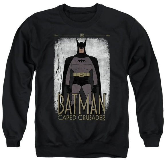 Batman: Caped Crusader Cartoon Stance Unisex Adult Crewneck Sweatshirt, Black, X-Large