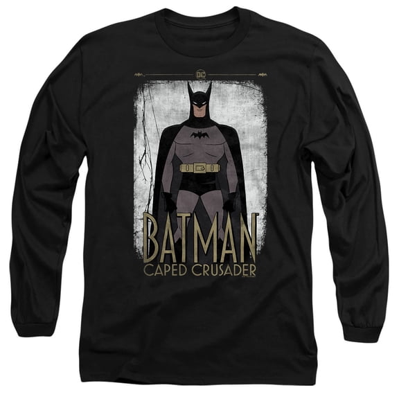 Batman: Caped Crusader Cartoon Stance Unisex Adult Long-Sleeve T Shirt, Black, Medium