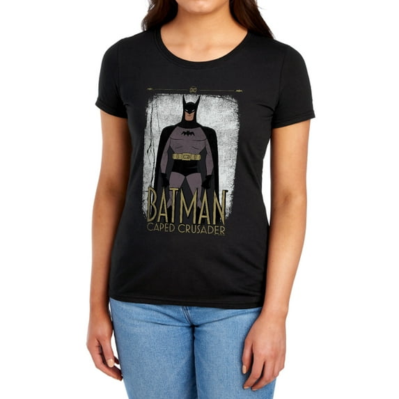 Batman: Caped Crusader Cartoon Stance Women's T Shirt, Black, X-Large