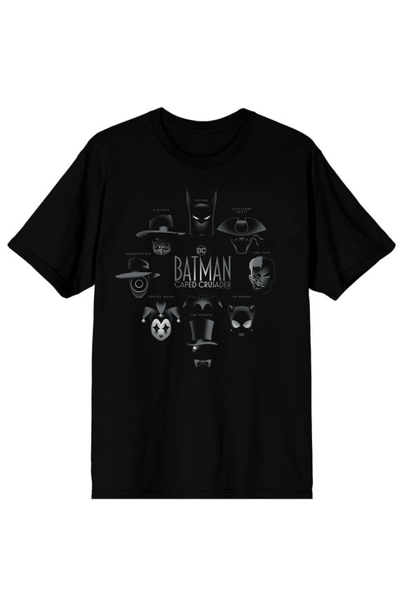 Batman Caped Crusader Character Headshots Adult Black Crew Neck Short Sleeve T-shirt