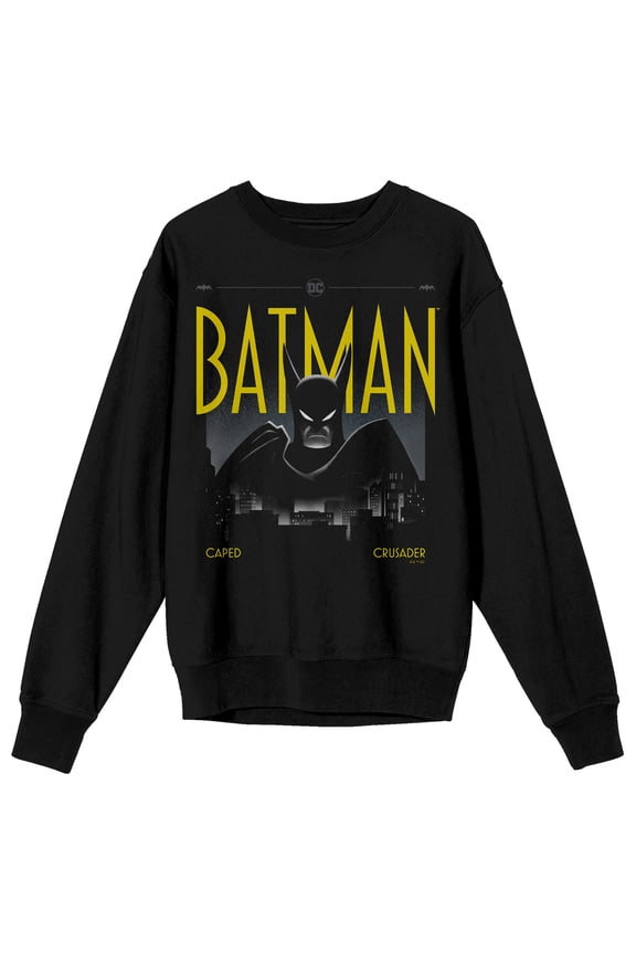 Batman Caped Crusader City Overview Adult Black Crew Neck Long Sleeve Sweatshirt-XXL