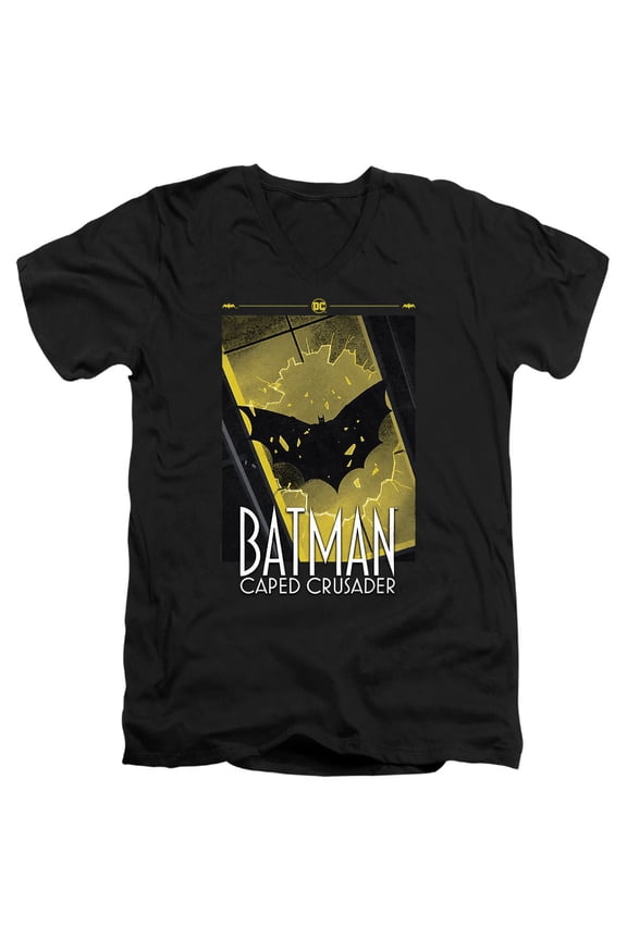 : Caped Crusader Flying Shadow Unisex Adult V-Neck T Shirt (Large) Black