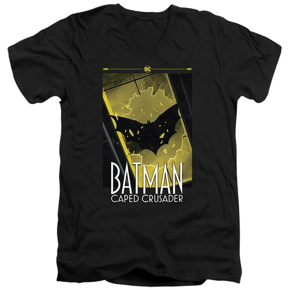 Batman: Caped Crusader Flying Shadow Unisex Adult V-Neck T Shirt (Small) Black