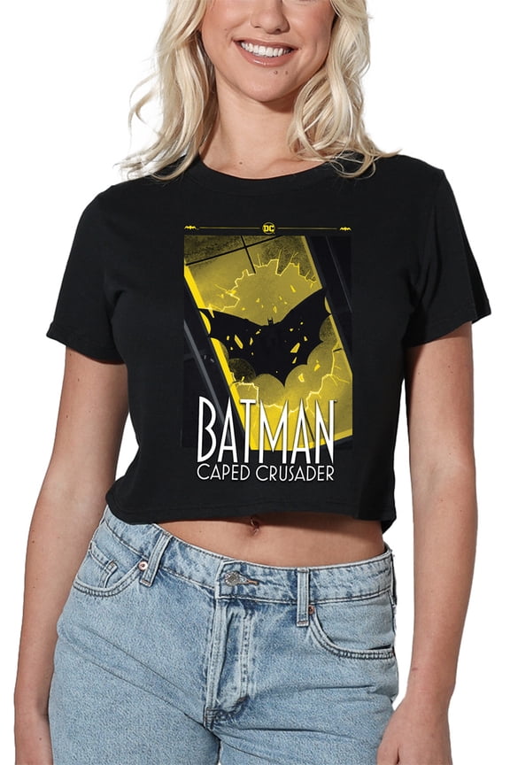 Batman: Caped Crusader Flying Shadow Women's Crop Top T-Shirt, Black, Large