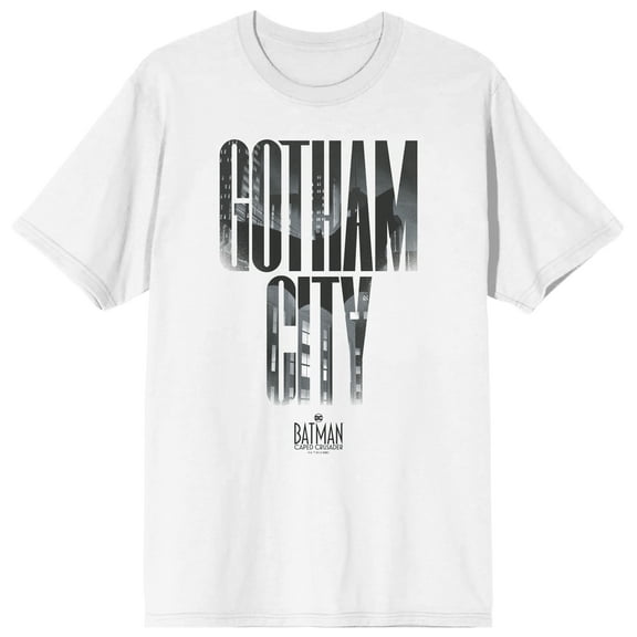 Batman Caped Crusader Gotham City Adult White Crew Neck Short Sleeve T-shirt