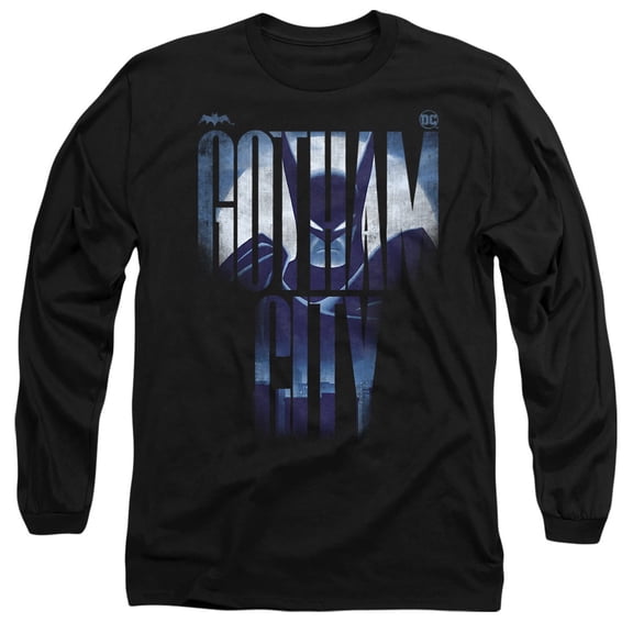 Batman: Caped Crusader Gotham City Unisex Adult Long-Sleeve T Shirt, Black, Large