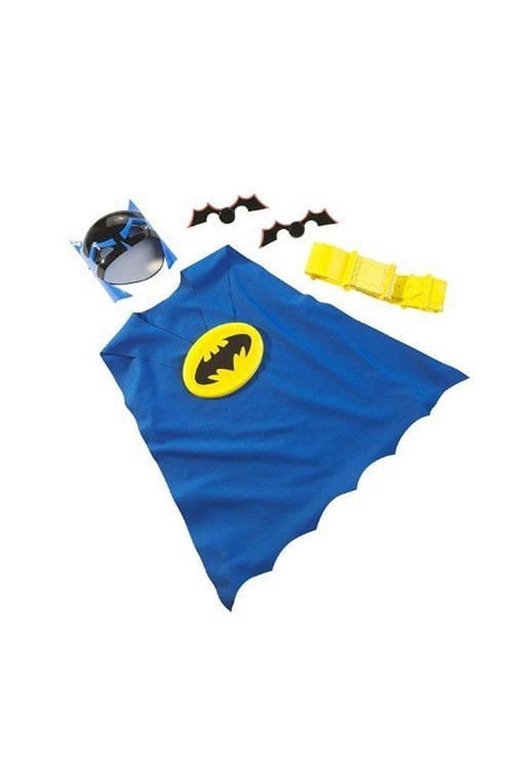 Caped Crusader Halloween Costume Accessory Set with Mask Cape Utility Belt and Batarangs (5 Pieces) Retail Packaging