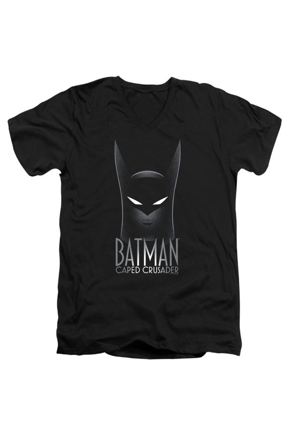 : Caped Crusader Headshot Unisex Adult V-Neck T Shirt (Large) Black
