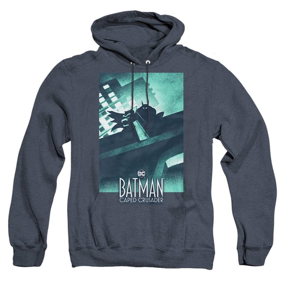 Batman: Caped Crusader In The Shadows Unisex Adult Pull-Over Heather Hoodie, Navy Heather, 3X-Large