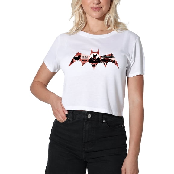 Batman: Caped Crusader Logo Infill Women's Crop Top T-Shirt, White, Large