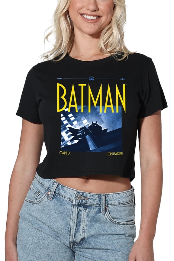 Batman: Caped Crusader Shadow Block Women's Crop Top T-Shirt, Black, Large
