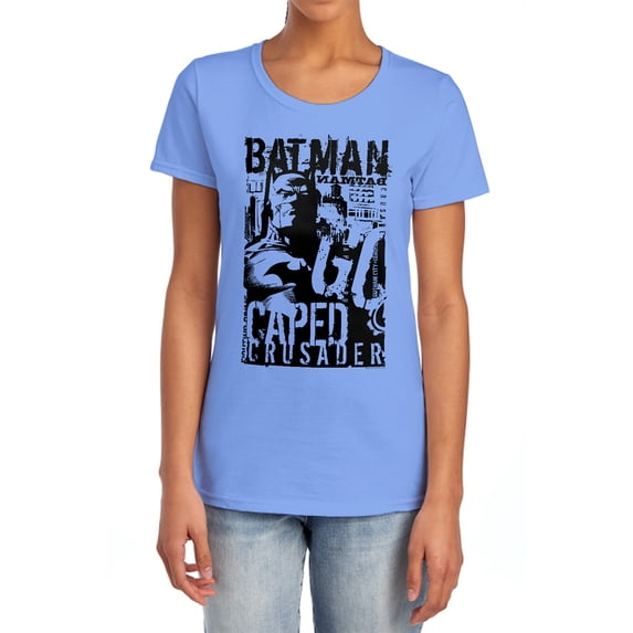 Batman Caped Crusader Women's T Shirt, Carolina Blue, Medium