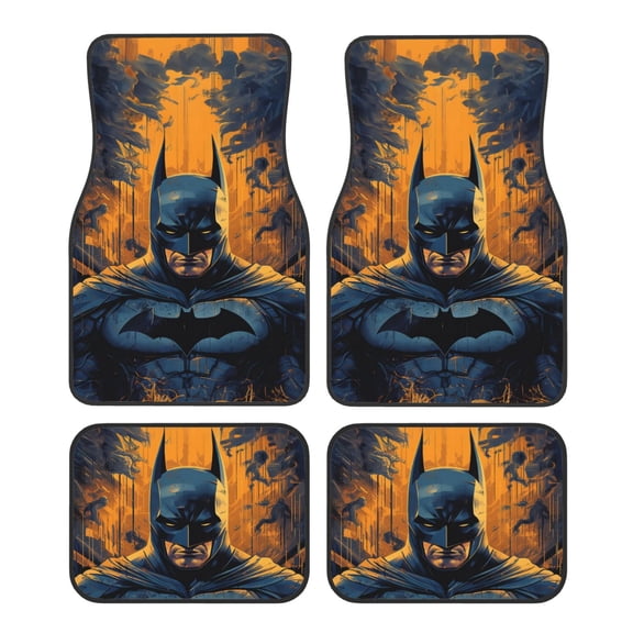 Batman Car Floor Mats Set of 4, Anti-Skid Universal Automotive Carpet Front Rear Floor Foot Pads Interior Accessories Decorative for Vehicle Car Truck SUV Van