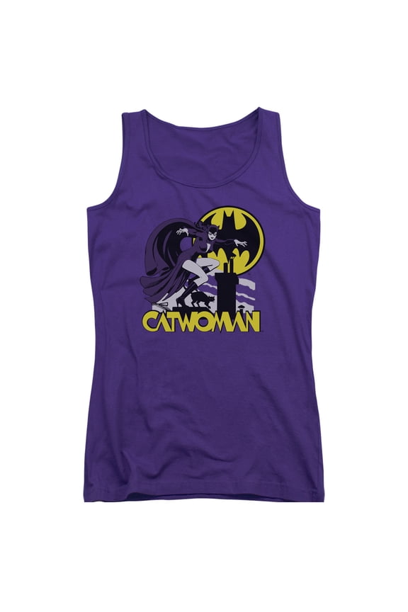 Batman Catwoman Rooftop Purple Juniors Tank Top-X-Large