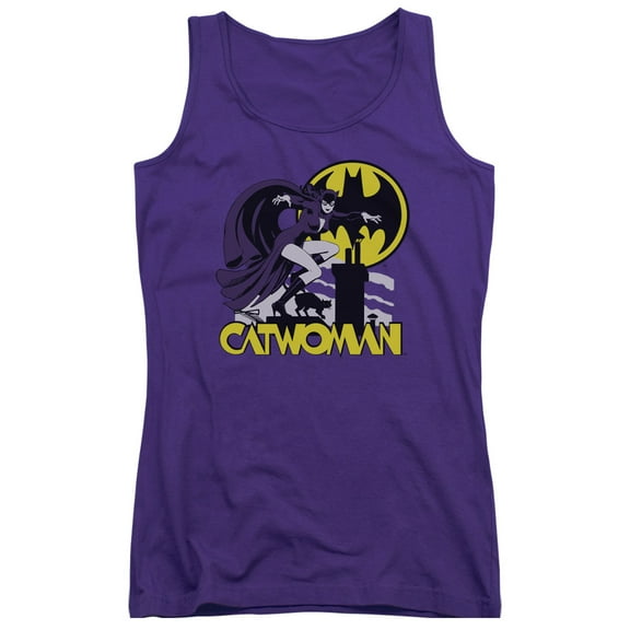 Batman Catwoman Rooftop Purple Juniors Tank Top-X-Large