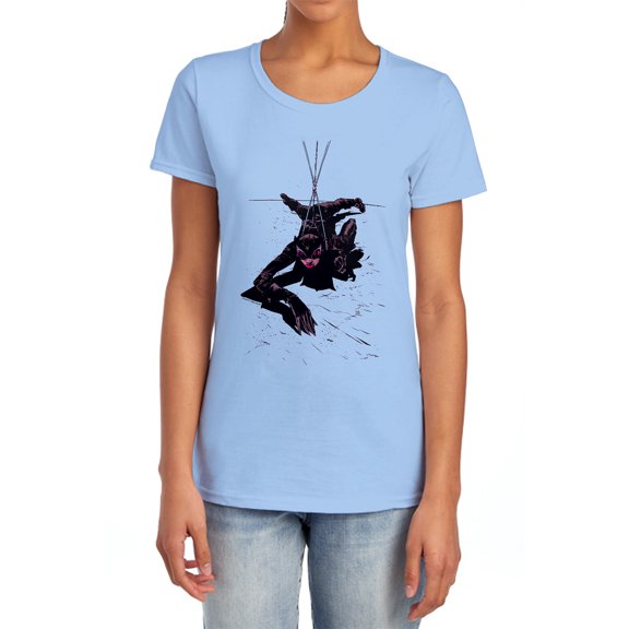 Batman Catwoman Rope Women's T Shirt, Light Blue, Large