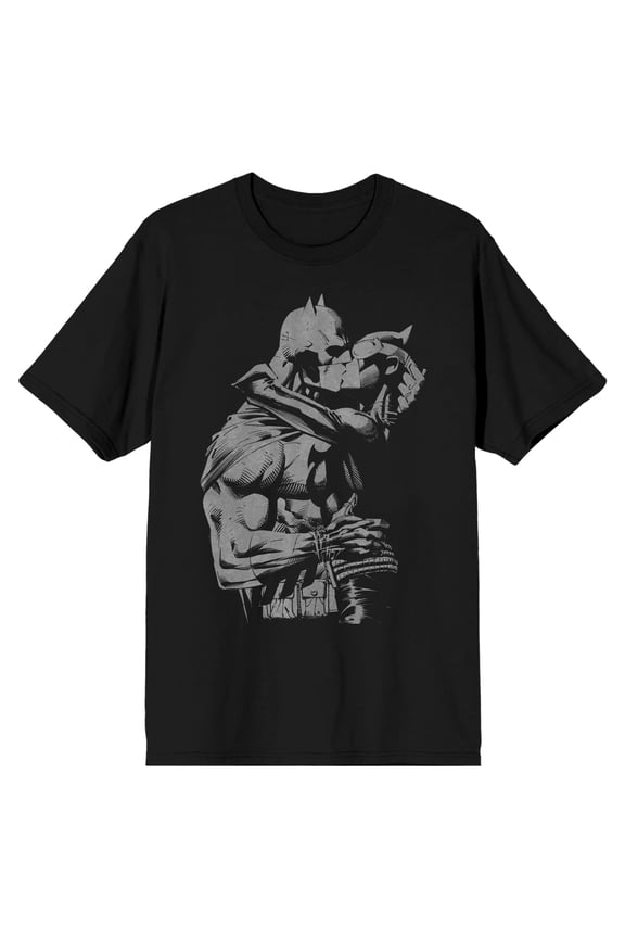 Batman Catwoman and Batman Kissing Men's Black Tee-XL