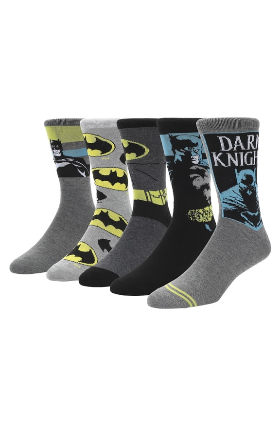 Batman Character & Logo Mens 5-Pair Pack Crew Socks