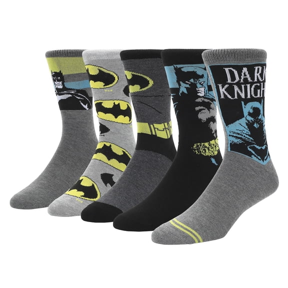 Batman Character & Logo Mens 5-Pair Pack Crew Socks