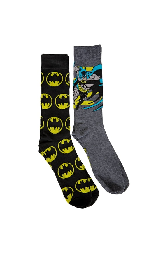 Character and Bat Symbols Men's 2-Pair Pack Crew Socks